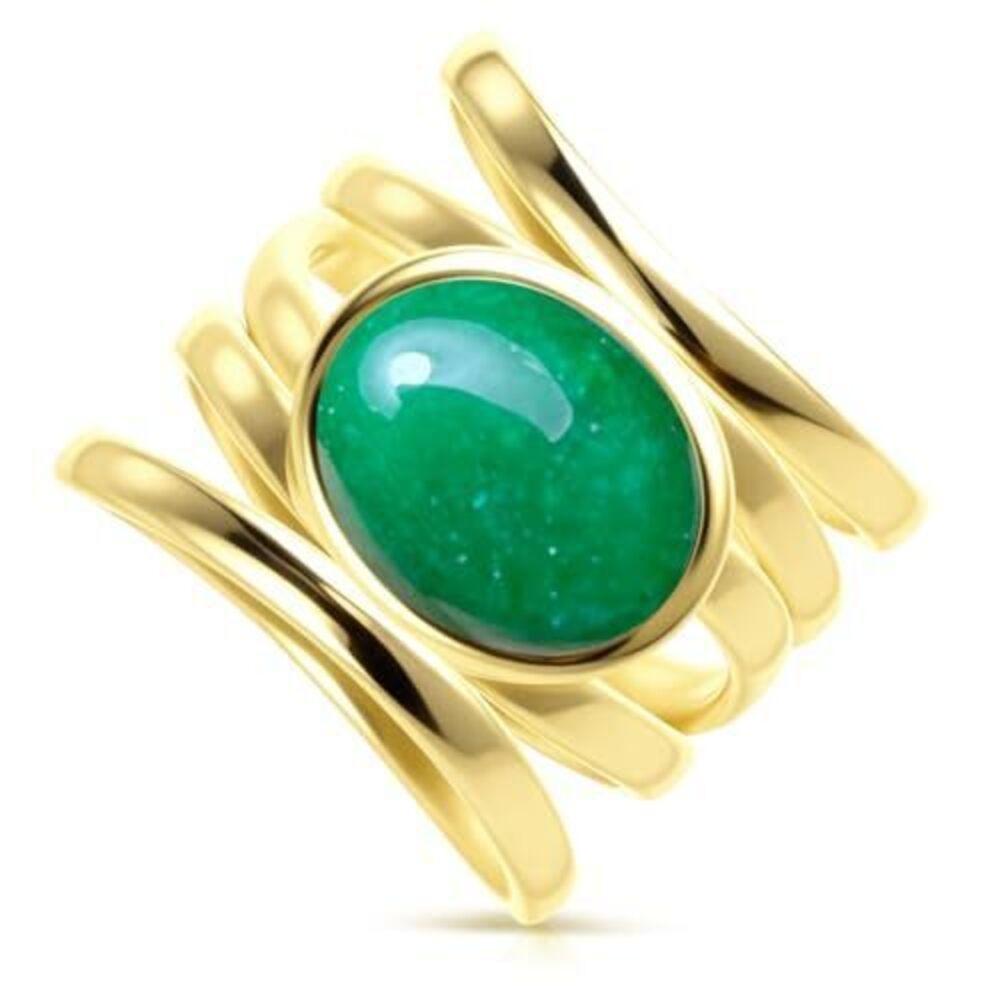9214 Handmade Natural Stone Multi-Lines Wide Ring,18K Yellow Gold Plated